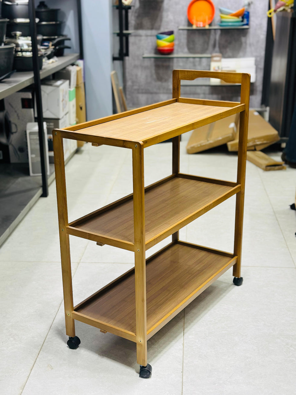 Premium 3-Tier Bamboo Pantry & Kitchen Utility Trolley