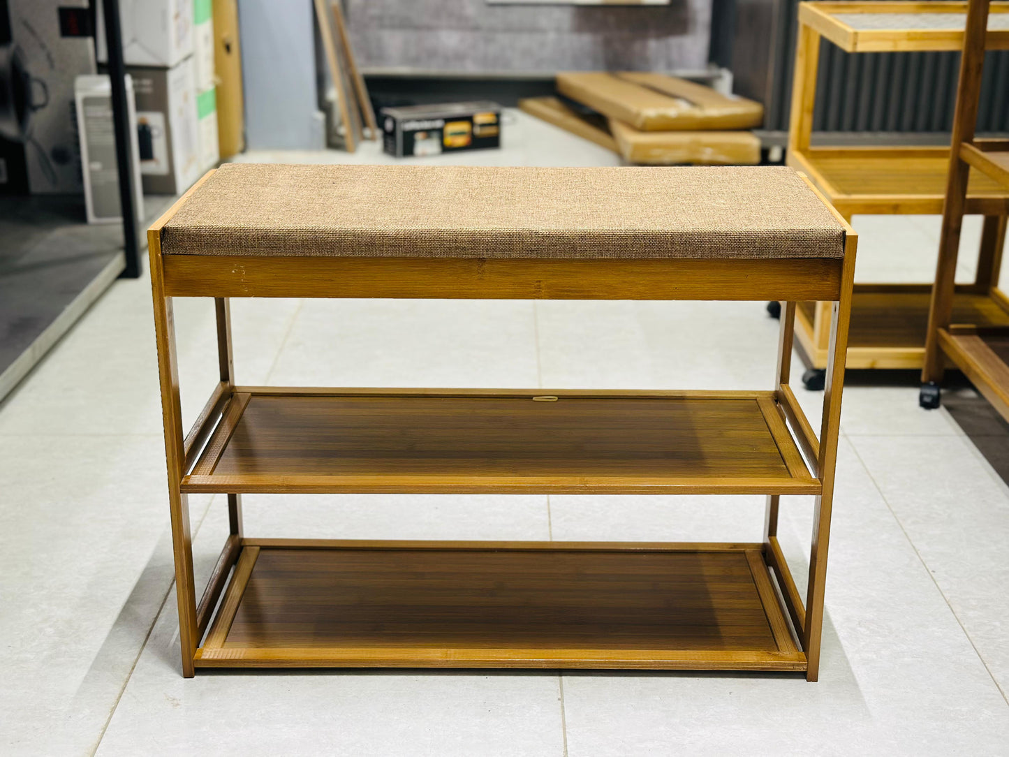 Premium 3-Tier Bamboo Shoe Rack with Padded Bench