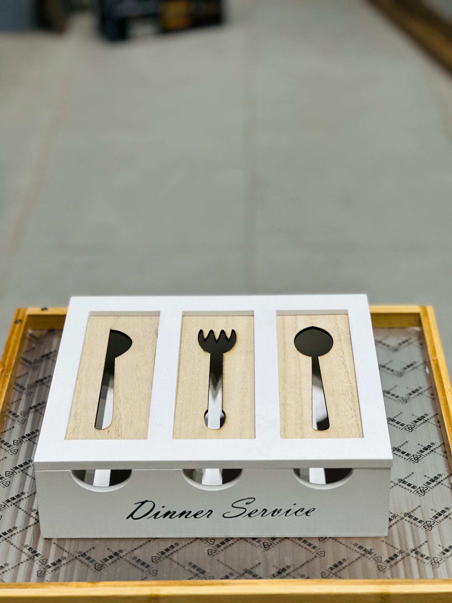 Vintage 3-Compartment Wooden Cutlery Organiser
