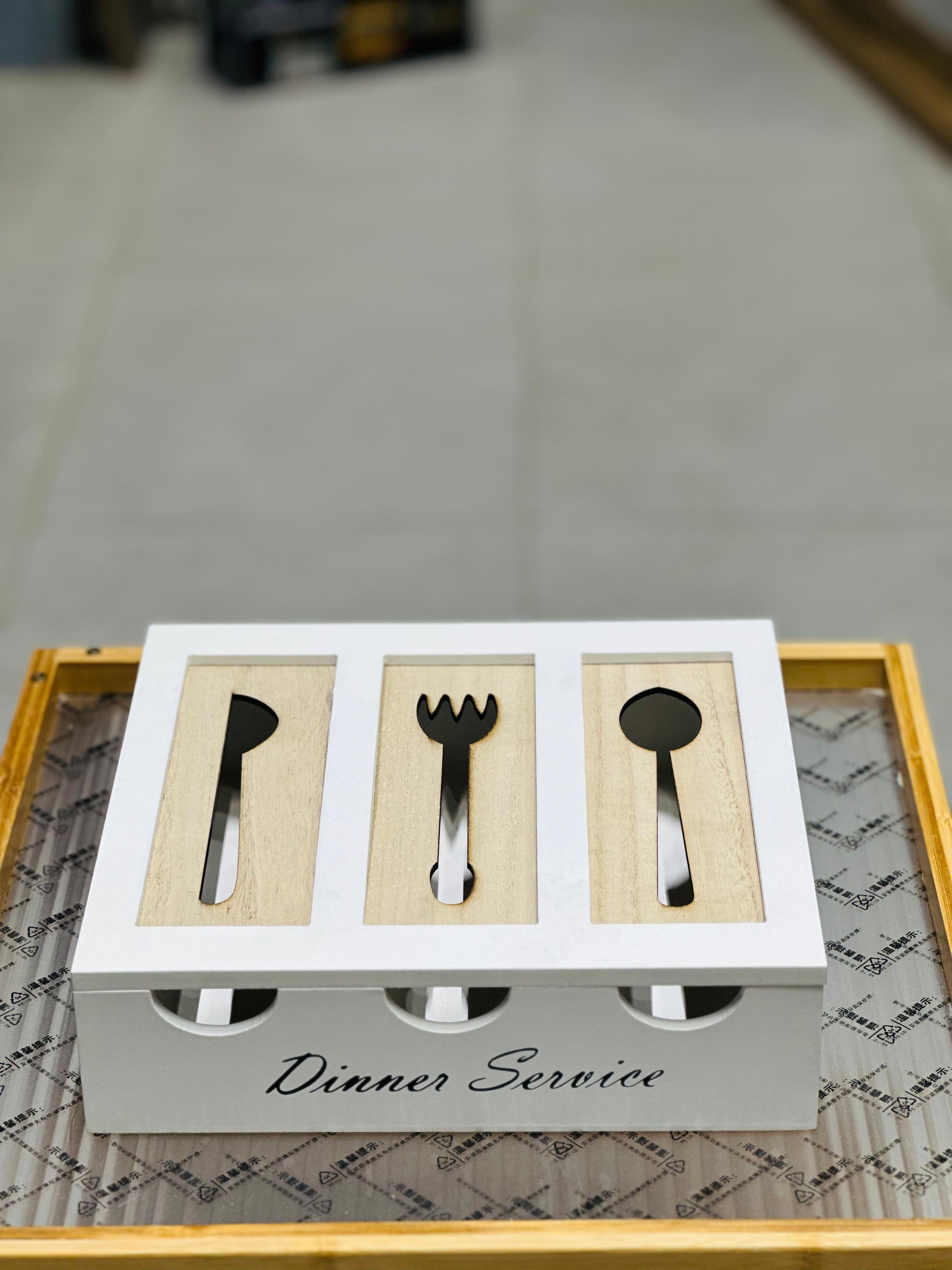 Vintage 3-Compartment Wooden Cutlery Organiser