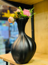 Modern Matte Black Ribbed Swan Vase
