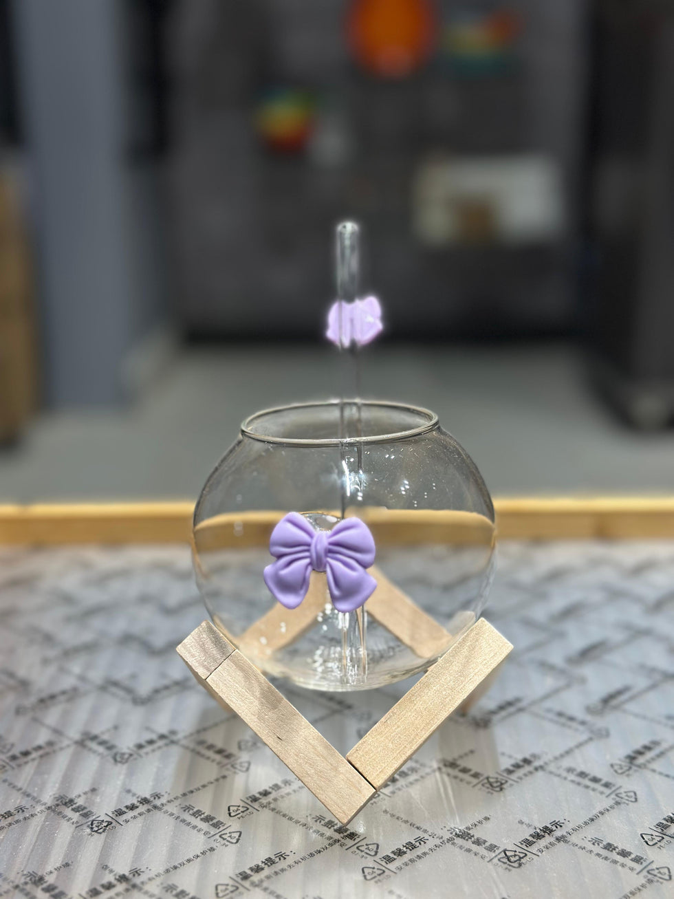 Lunar Bow Glass with Geometric Wooden Stand