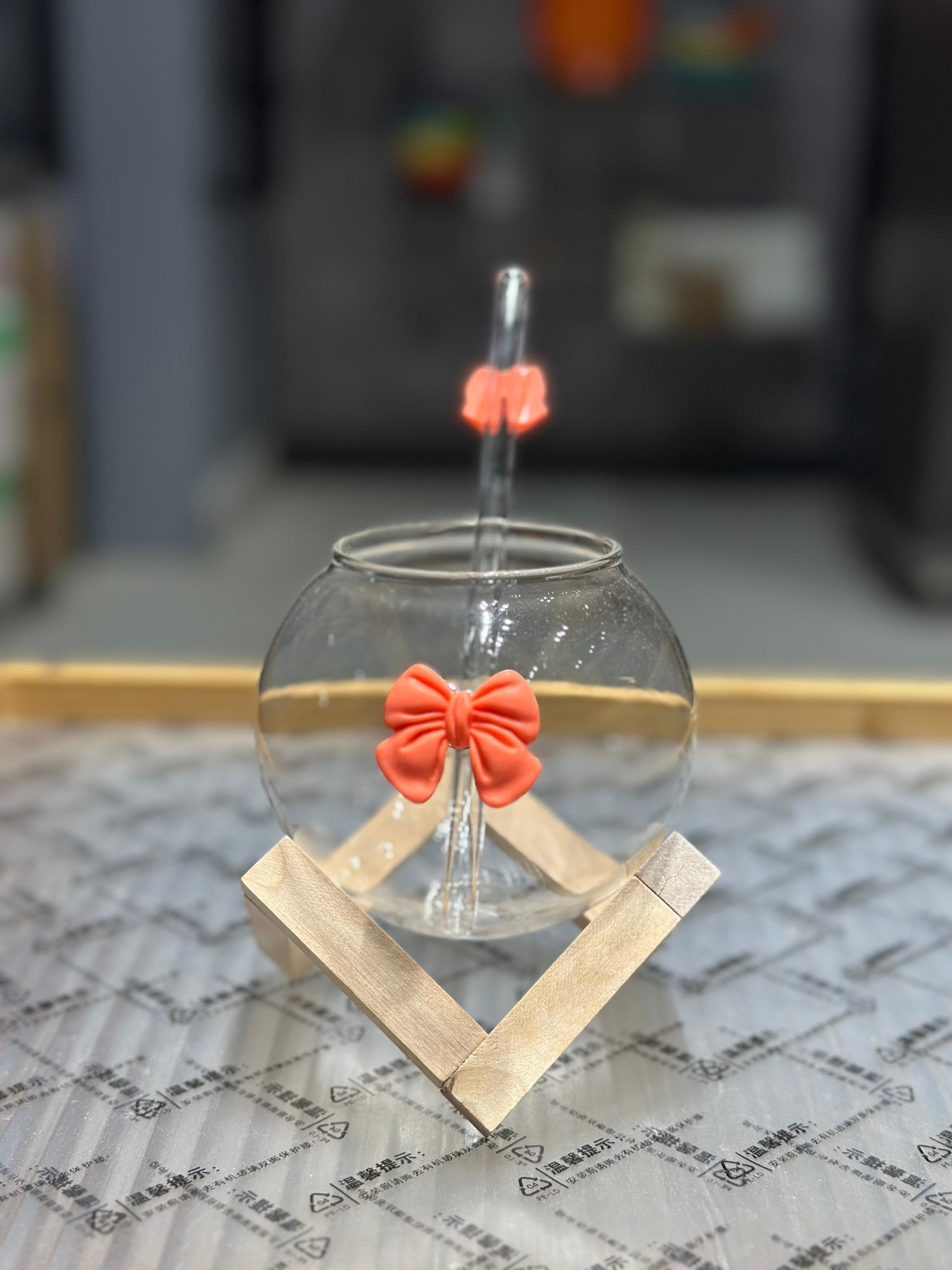 Lunar Bow Glass with Geometric Wooden Stand