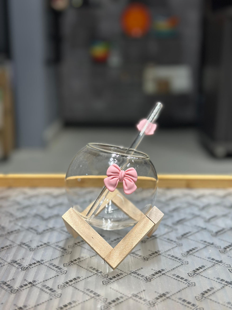 Lunar Bow Glass with Geometric Wooden Stand