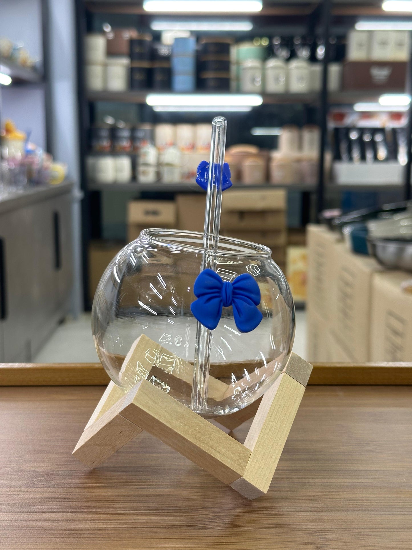 Lunar Bow Glass with Geometric Wooden Stand