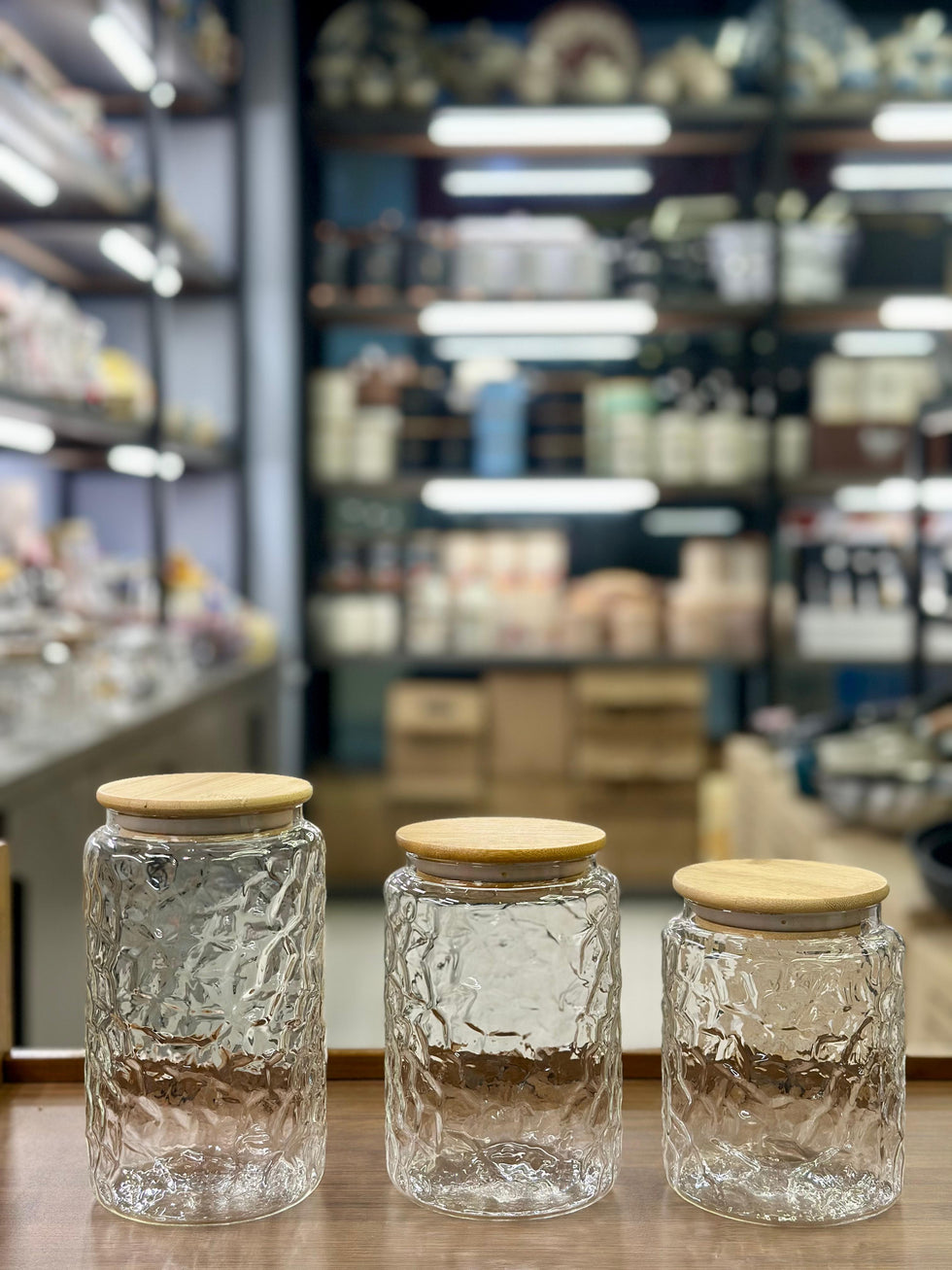 Aesthetic Textured Glass Storage Jars with Airtight Bamboo Lids