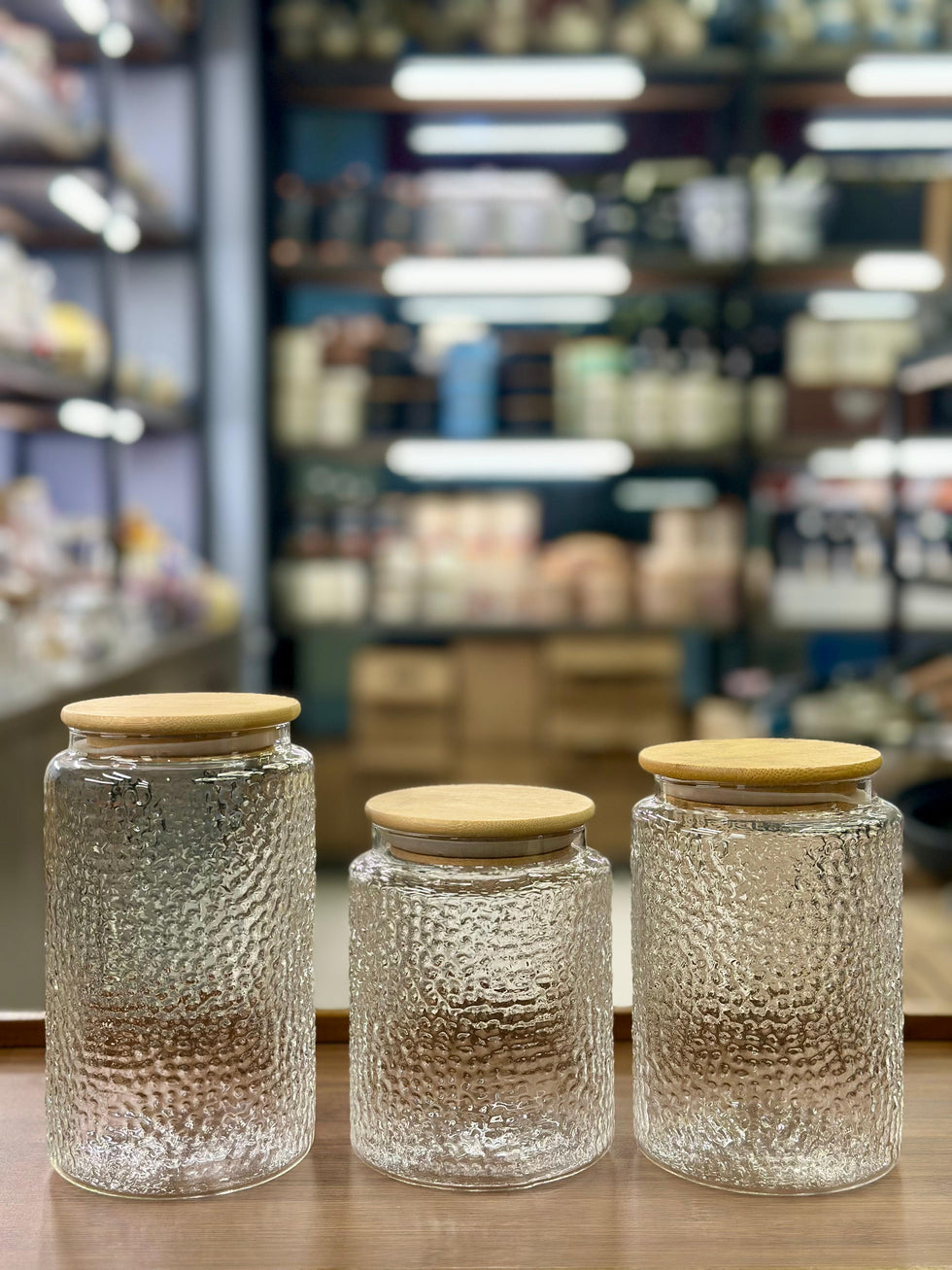 Aesthetic Textured Glass Storage Jars with Airtight Bamboo Lids