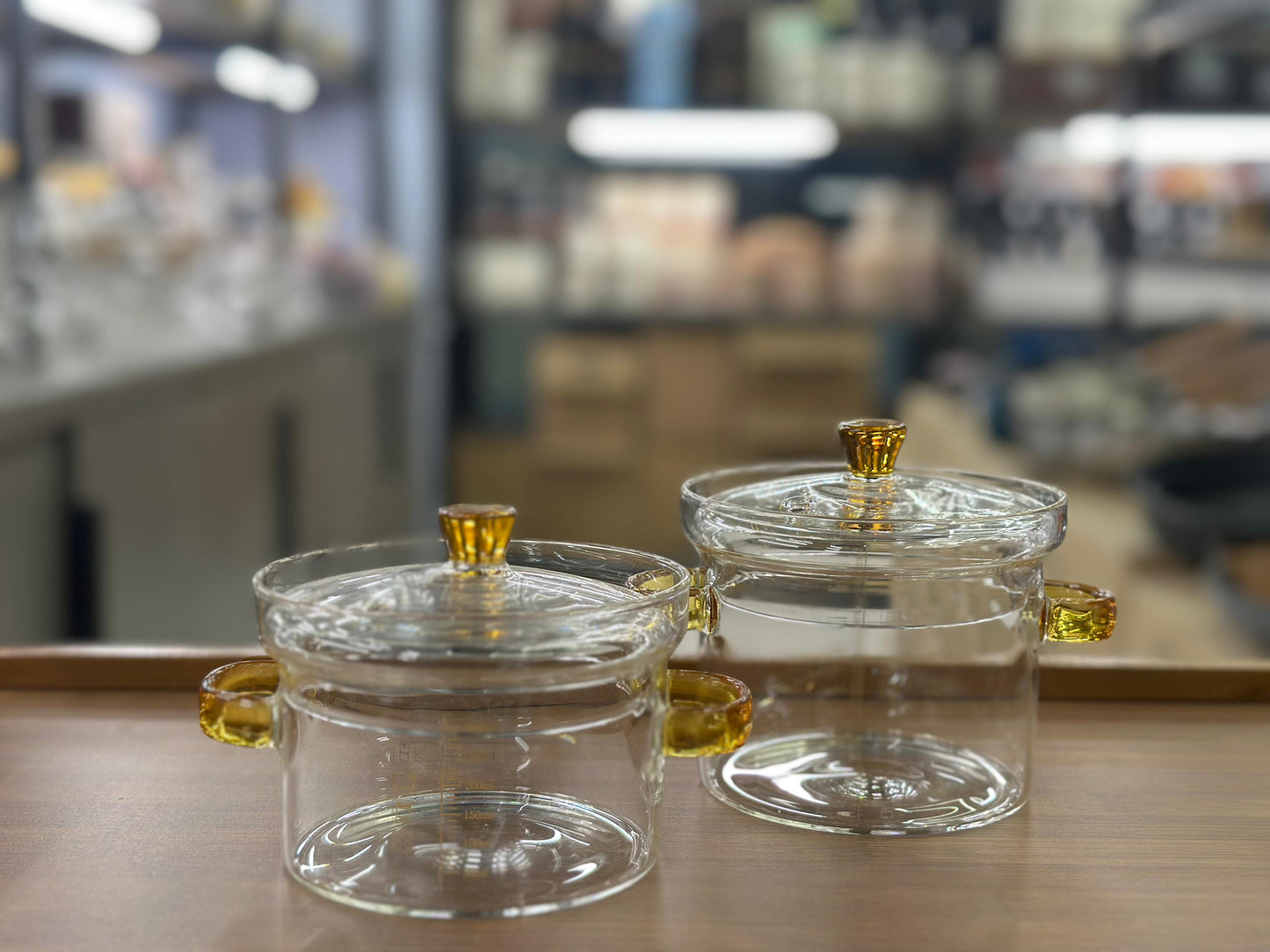 Premium Heat-Resistant Borosilicate Glass Mini Pot with Amber Accents