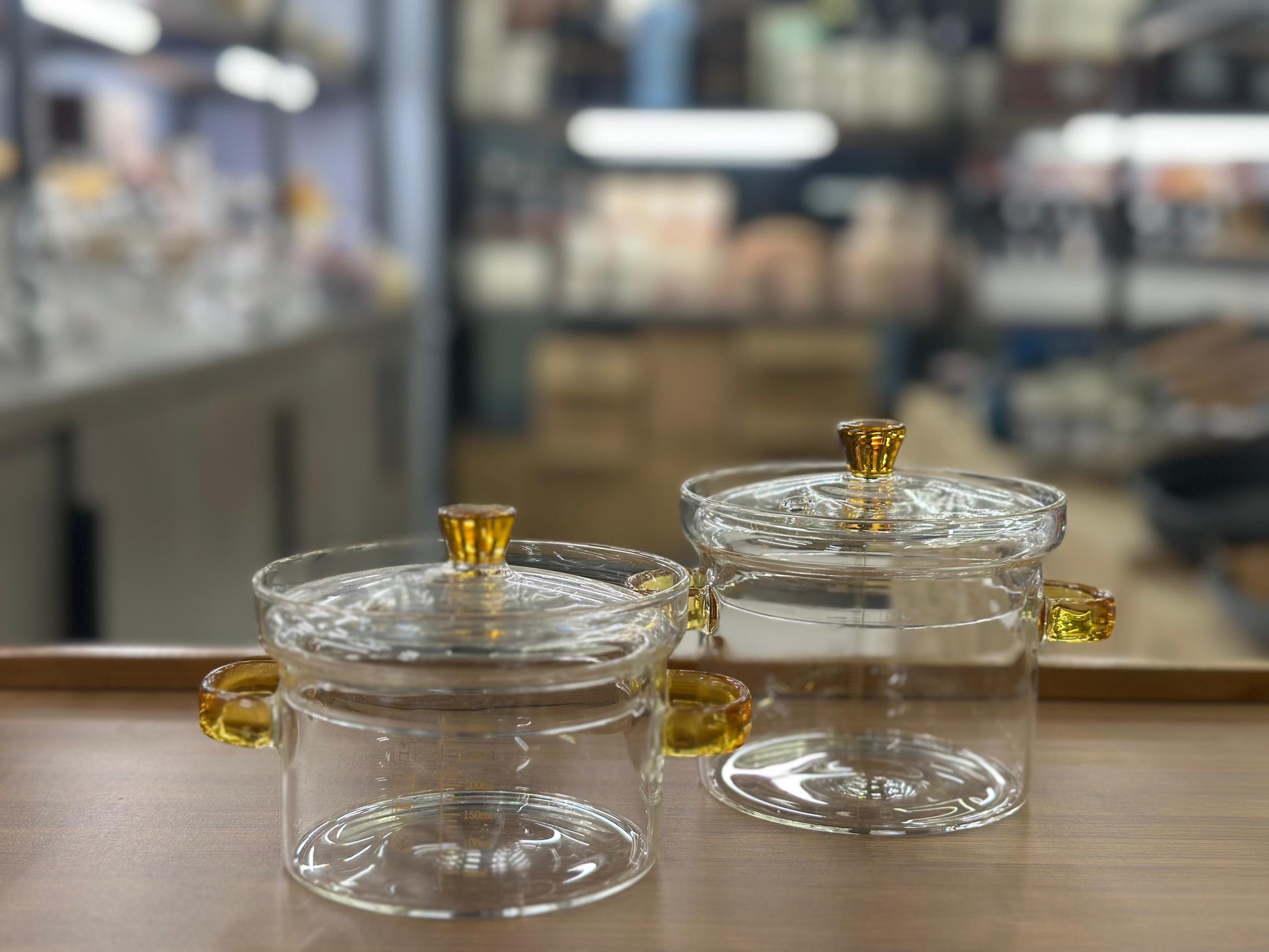 Premium Heat-Resistant Borosilicate Glass Mini Pot with Amber Accents
