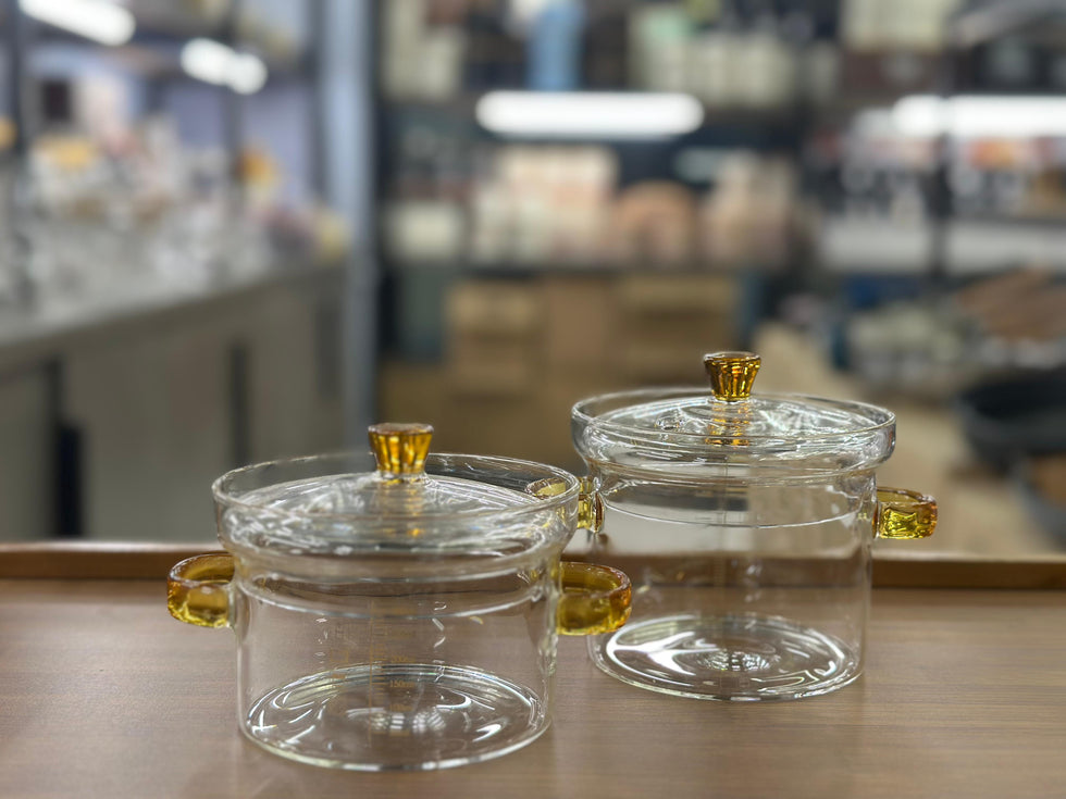 Premium Heat-Resistant Borosilicate Glass Mini Pot with Amber Accents