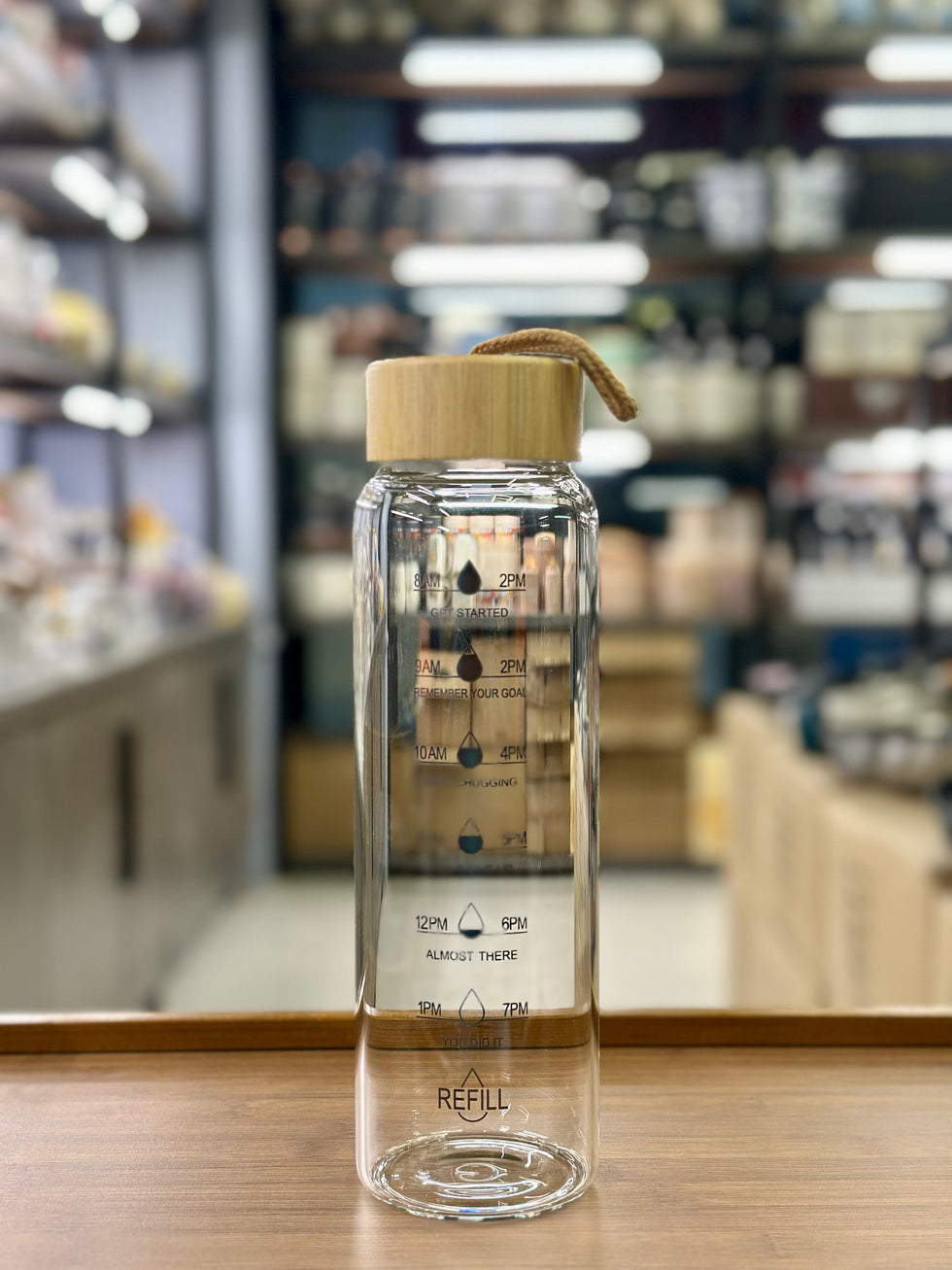 1200ml Motivational Time Marker Glass Bottle with Bamboo Lid