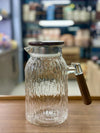 Artisanal "Bark" Textured Glass Jug with Walnut-Finish Accents