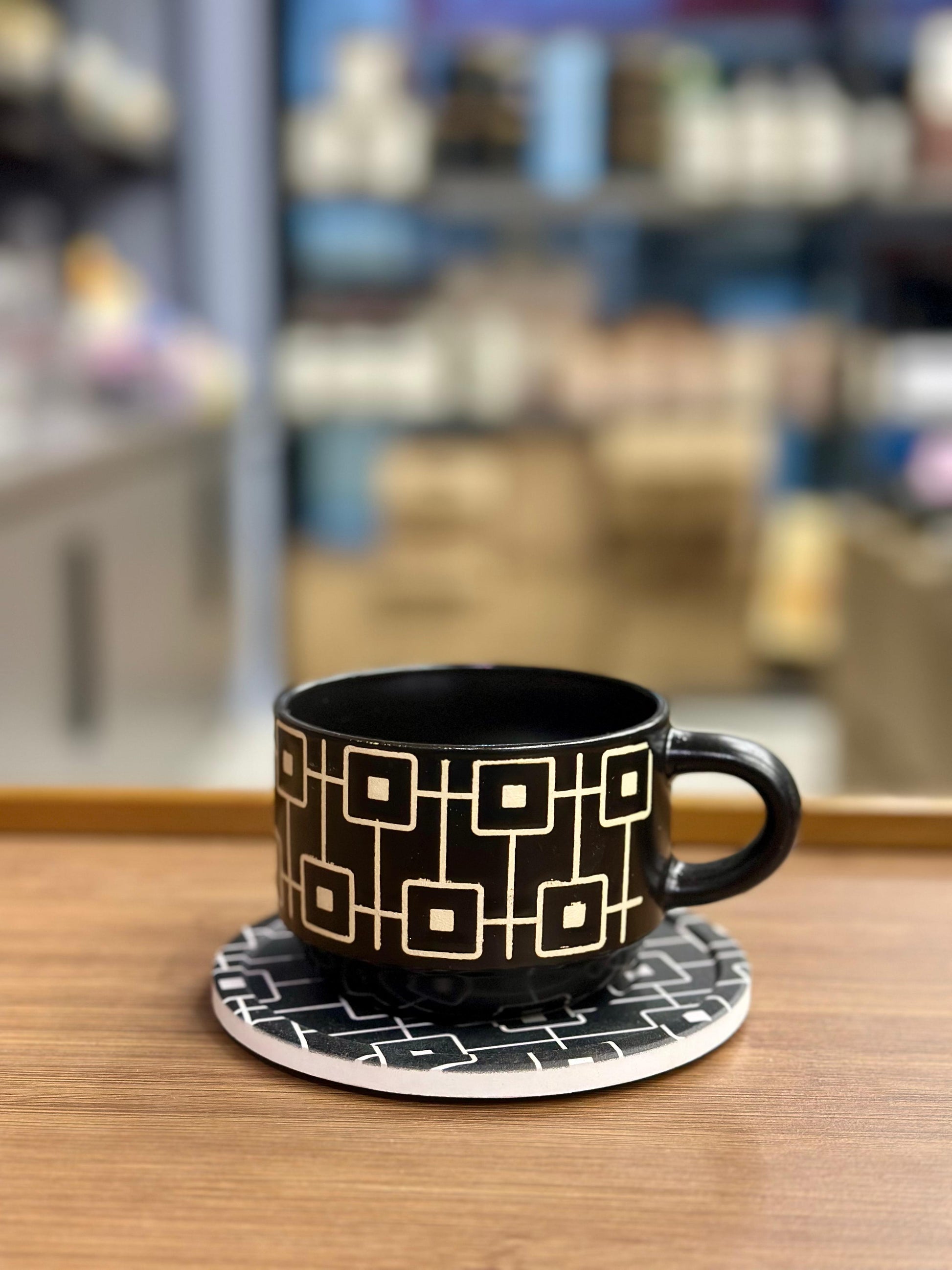 Danny Home 6-Piece Ceramic Cup & Saucer Set – Midnight Deco