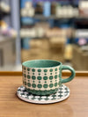 Danny Home 6-Piece Ceramic Cup & Saucer Set – Sage Polka Dot