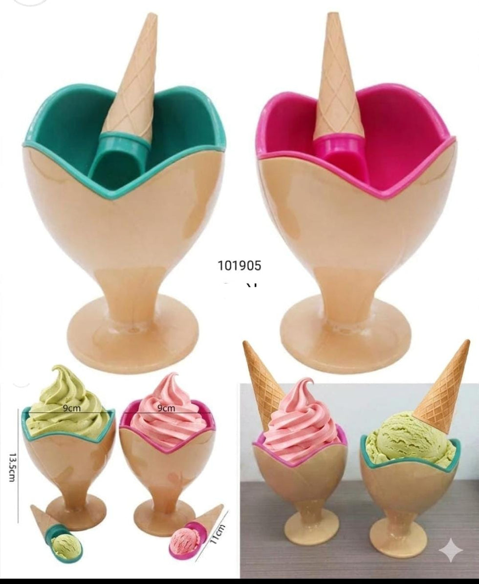 2-Piece Waffle-Themed Dessert Bowl & Cone-Spoon Set