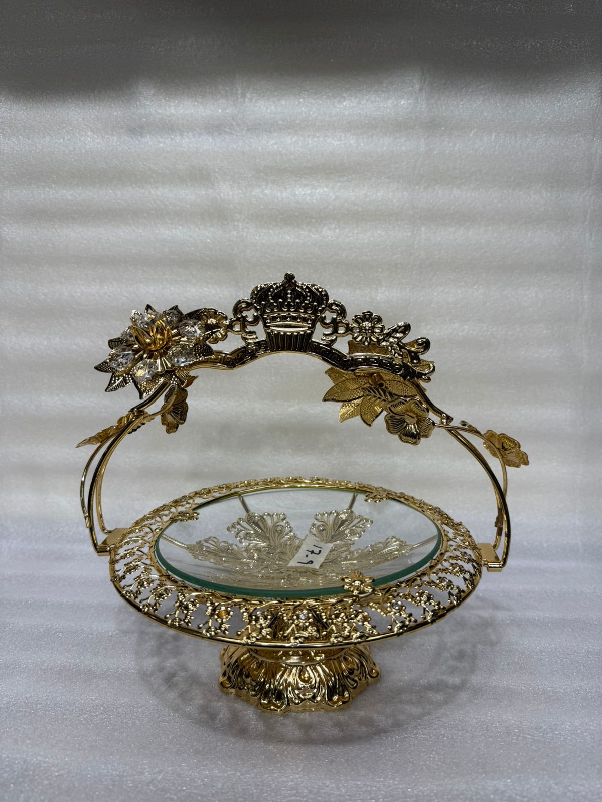 Imperial Crown & Crystal Golden Pedestal Platter