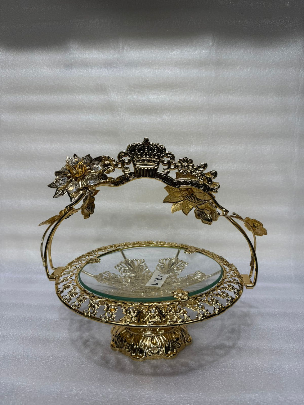 Imperial Crown & Crystal Golden Pedestal Platter