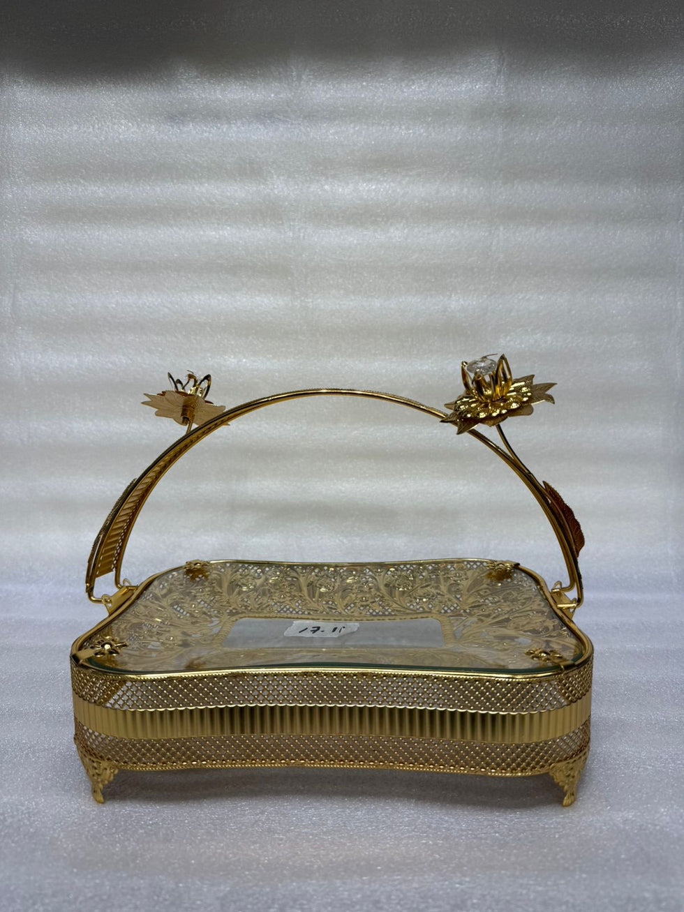 Royal Floral Golden Rectangular Filigree Platter
