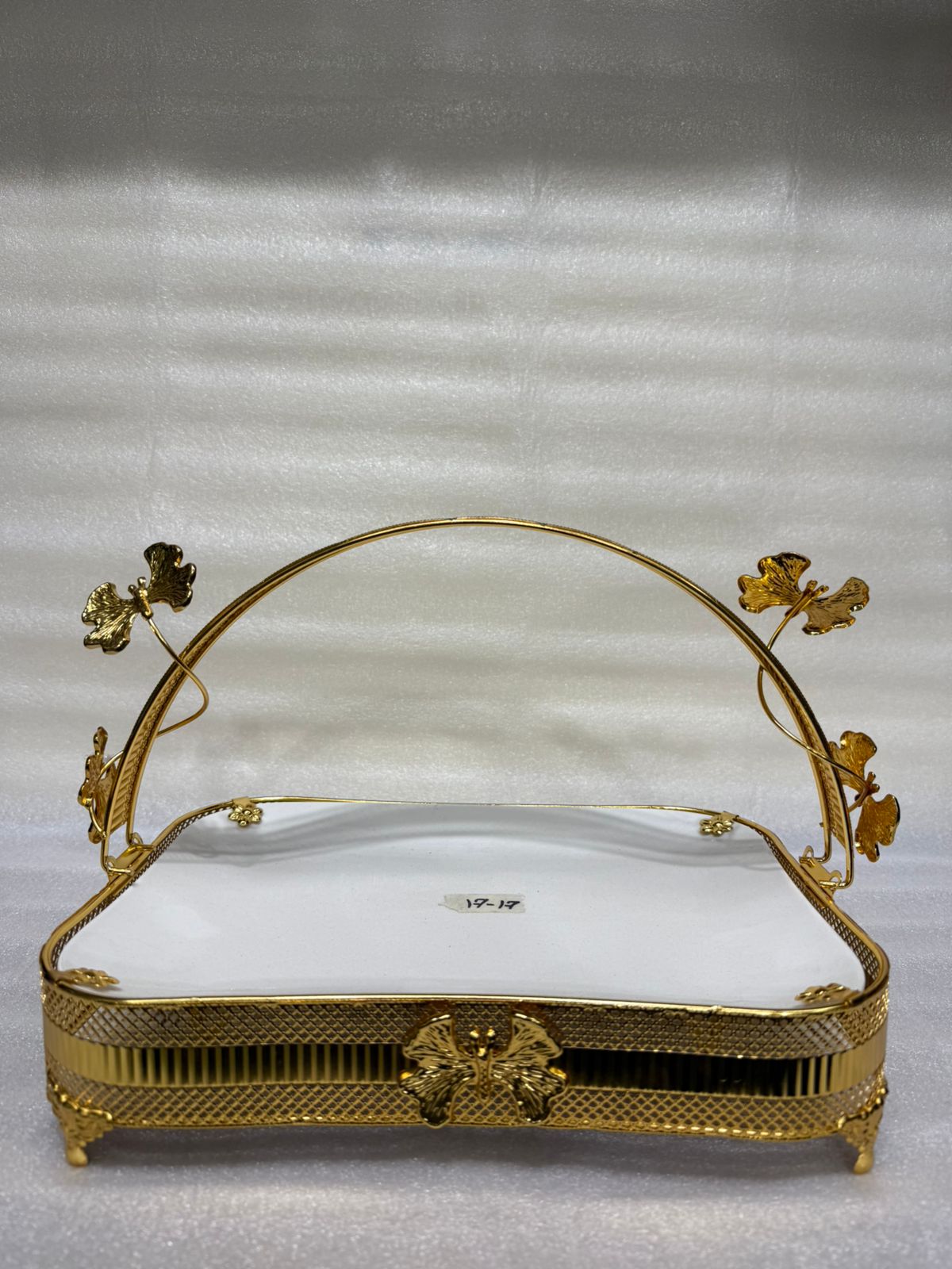 Royal Ginkgo Leaf & Butterfly Golden Ceramic Platter