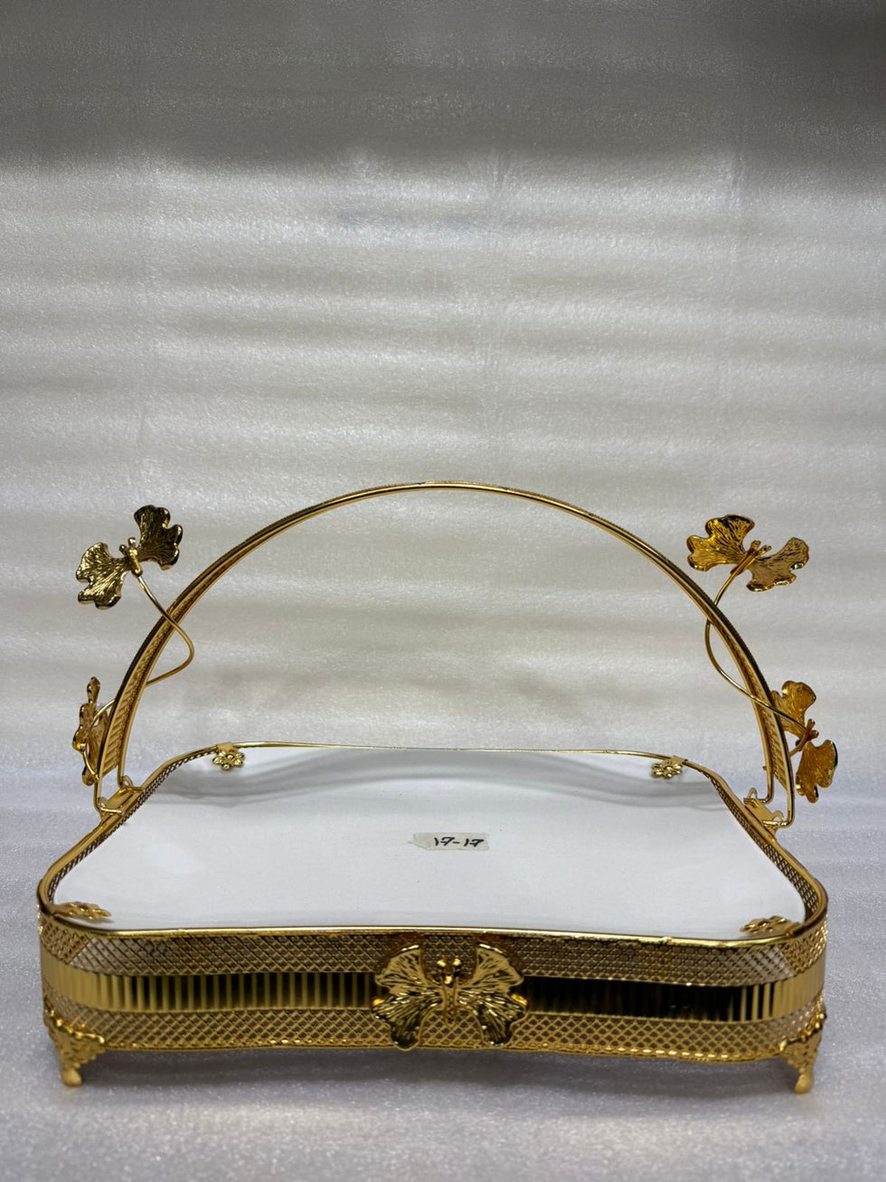 Royal Ginkgo Leaf & Butterfly Golden Ceramic Platter