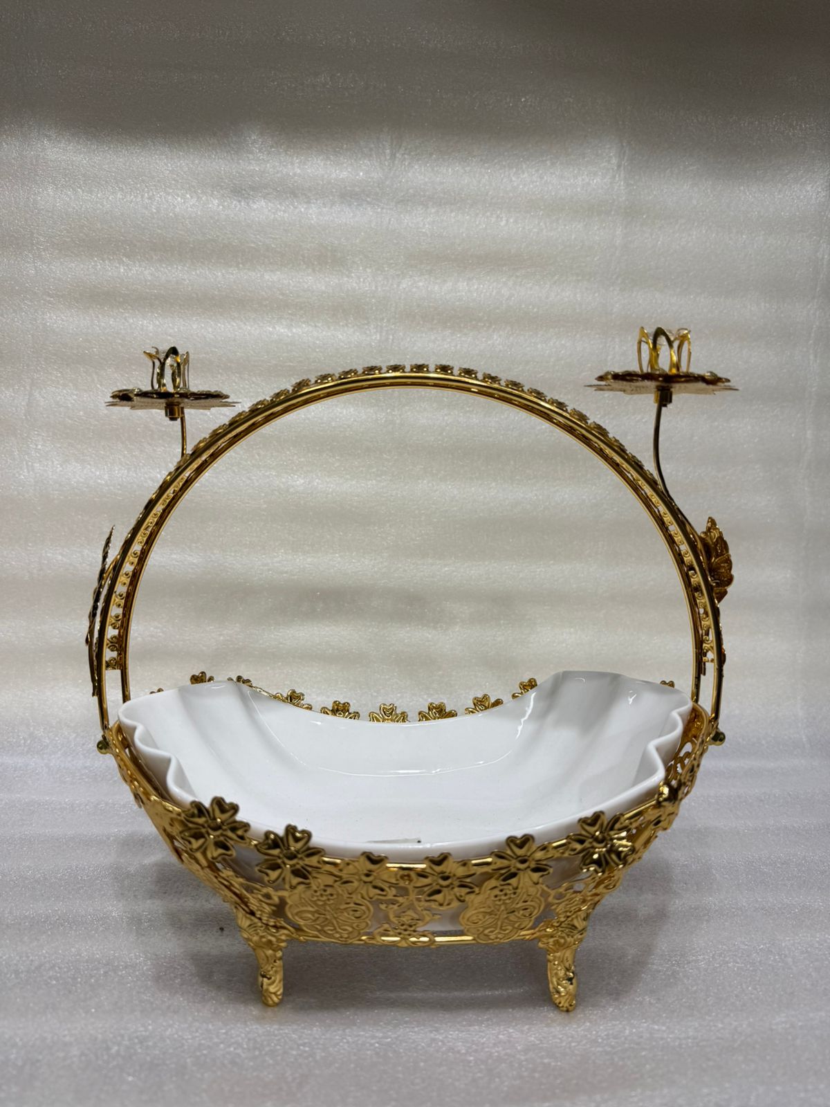 Royal Scalloped Ceramic & Golden Floral Serving Bowl