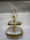 Royal Heart-Handled 2-Tier Golden Ceramic Dessert Stand