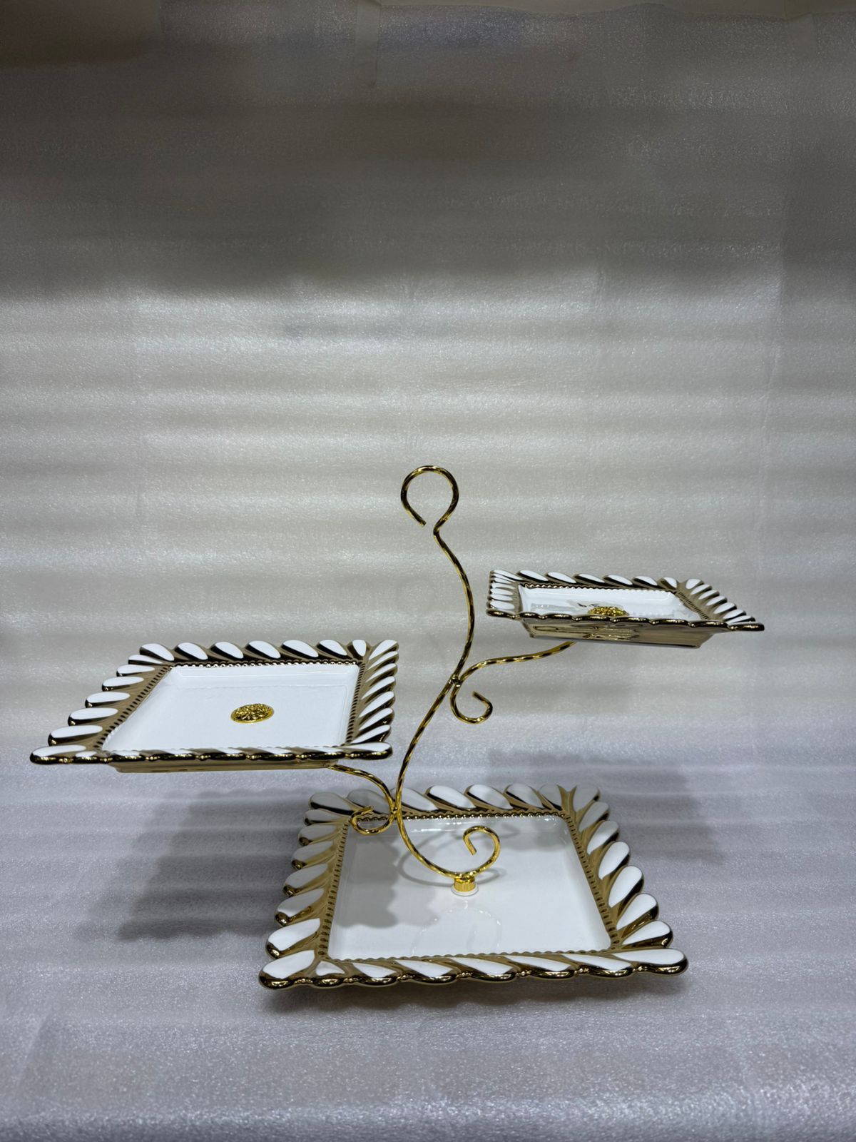Modern Architectural 3-Tier Cantilevered Ceramic Serving Stand