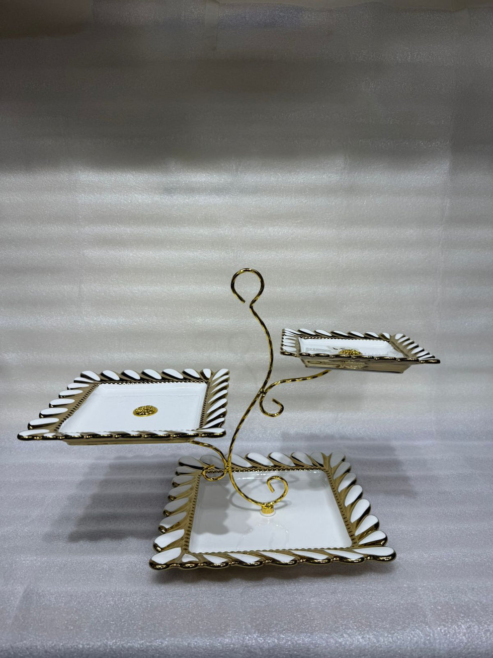 Modern Architectural 3-Tier Cantilevered Ceramic Serving Stand