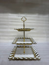 Royal Scalloped 3-Tier Golden Ceramic Dessert Stand