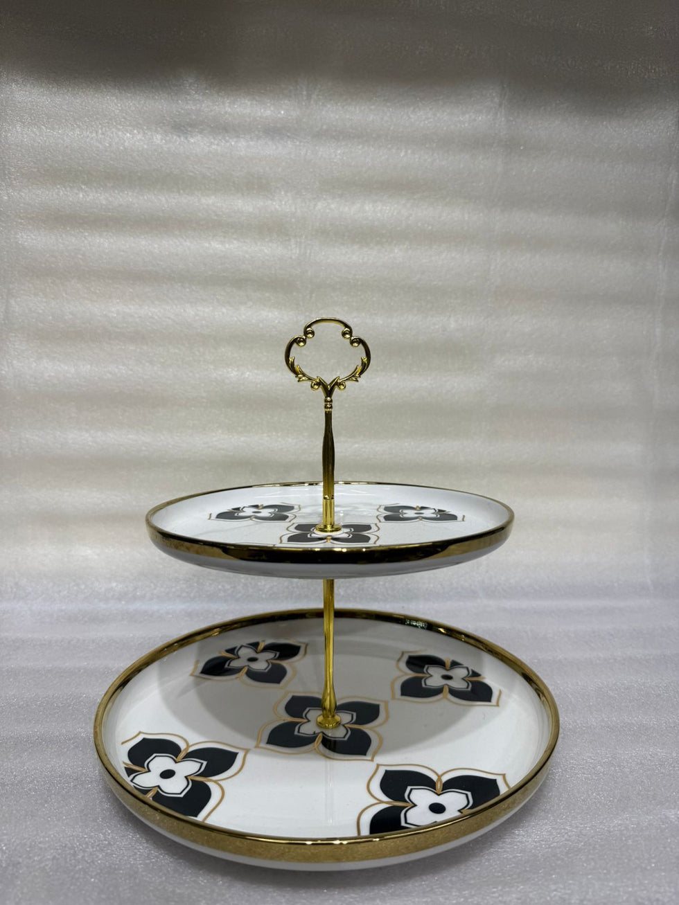 Royal Floral-Print 2-Tier Golden Ceramic Dessert Stand