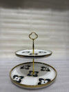 Royal Floral-Print 2-Tier Golden Ceramic Dessert Stand