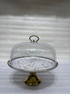 Royal Golden Marble Ceramic Cake Stand with Glass Cloche