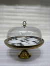 Royal Floral-Print Golden Ceramic Cake Stand with Glass Cloche