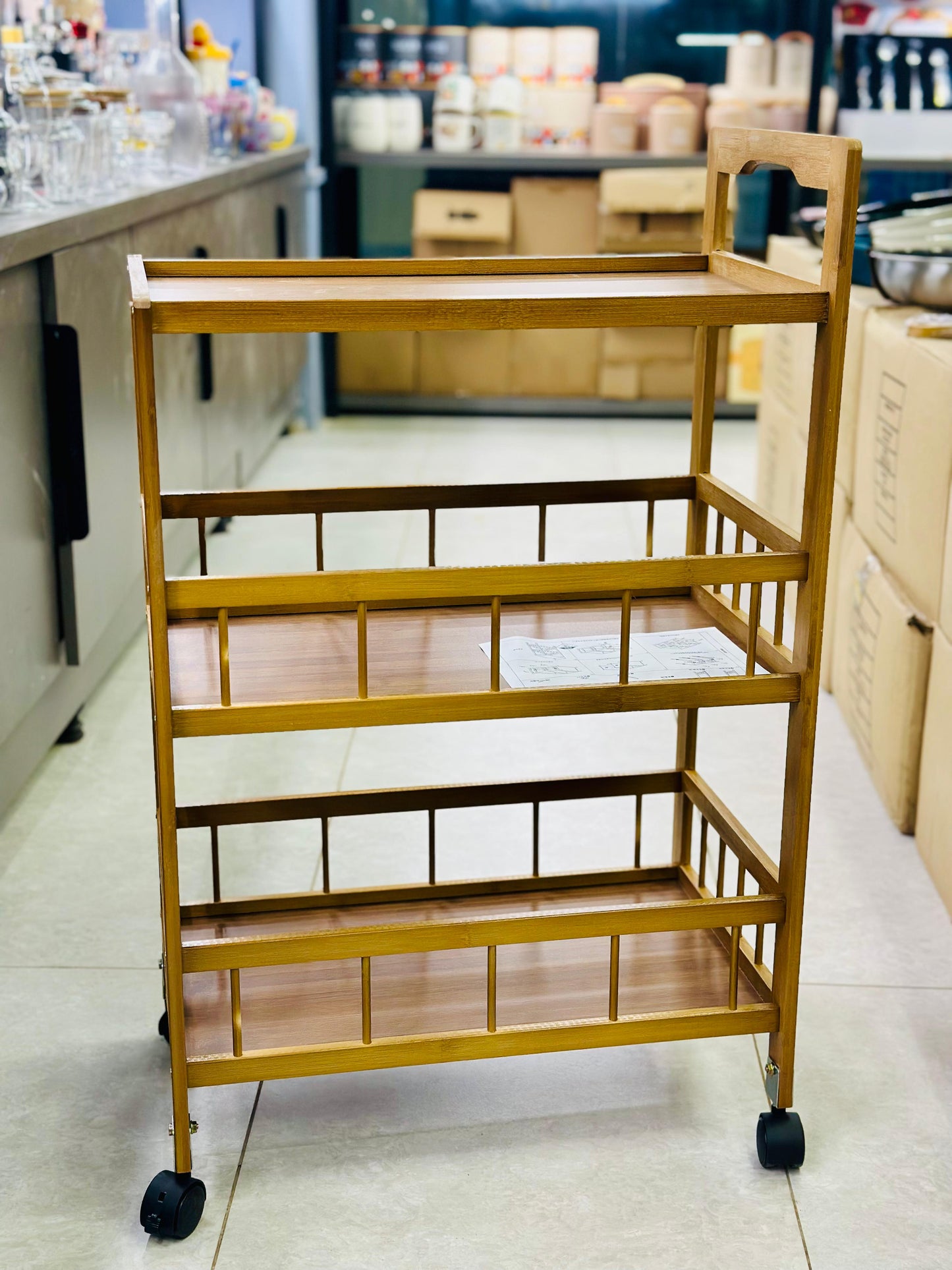 Modern 3-Tier Multi-Functional Bamboo Service Trolley