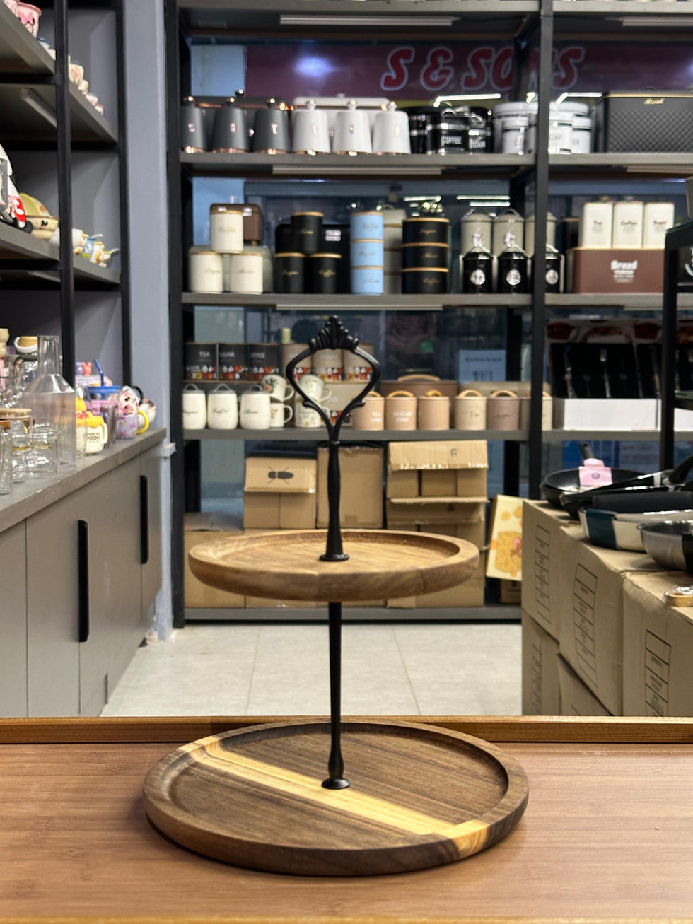 Rustic Chic 2-Tier Natural Acacia Wood Serving Stand