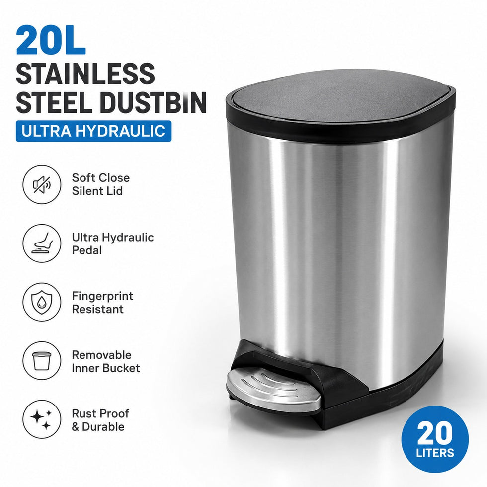 Ultra Hydraulic 20L Stainless Steel Pedal Dustbin