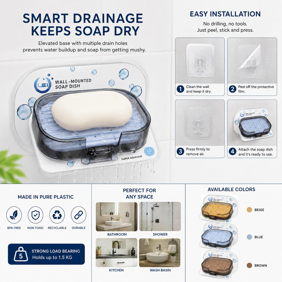 Smart-Drain Double-Layer Adhesive Soap Dish