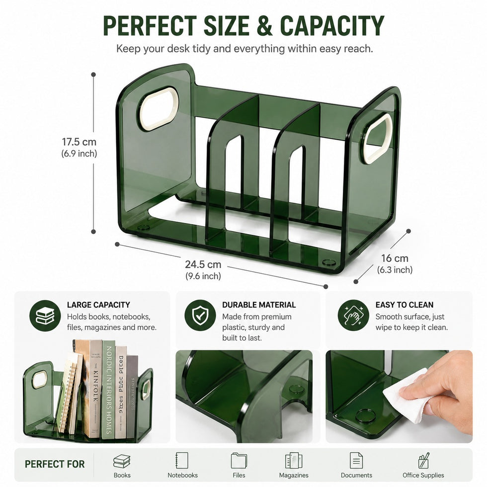 Modern 3-Slot Acrylic Desk Book Organizer