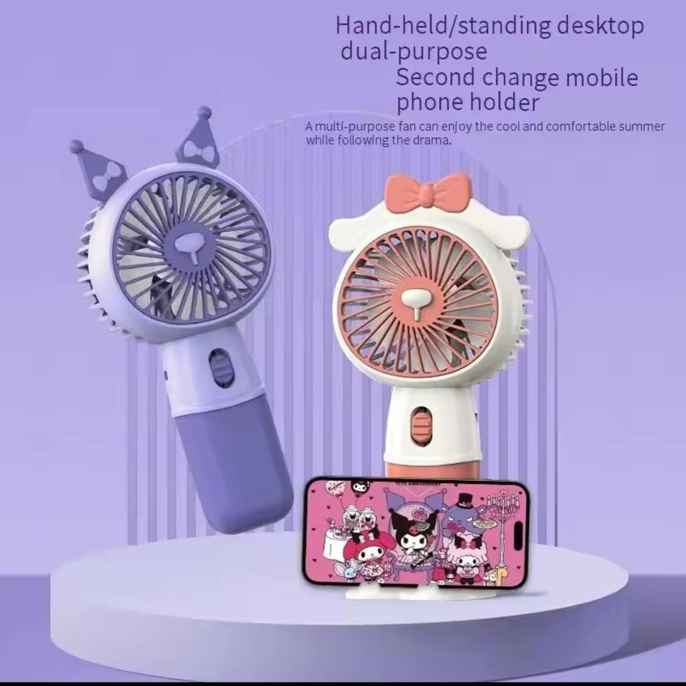 Mini Handheld Cute Fan with Dual-Function Mobile Stand Base (Random Color)