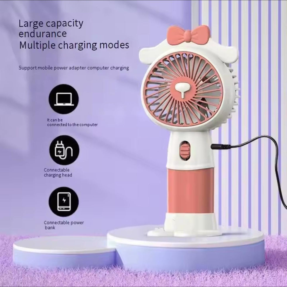 Mini Handheld Cute Fan with Dual-Function Mobile Stand Base (Random Color)