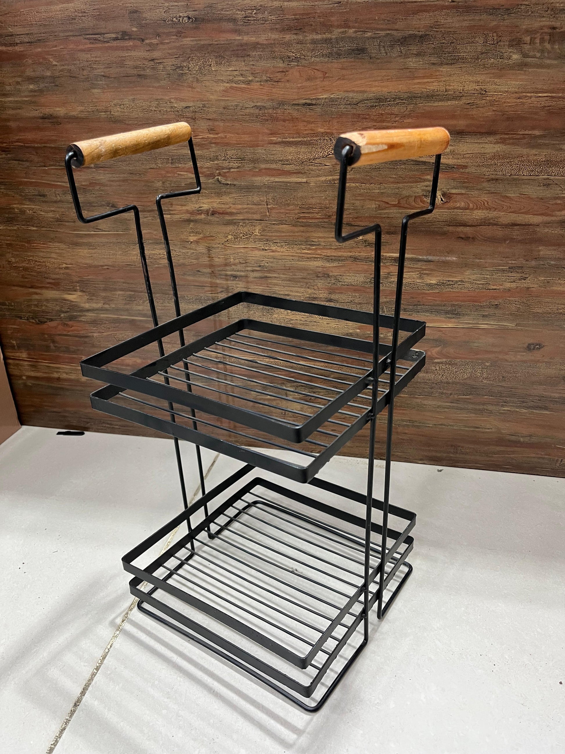 Multipurpose Metal Storage Basket Organizer with Smooth Wooden Handle
