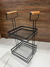 Multipurpose Metal Storage Basket Organizer with Smooth Wooden Handle