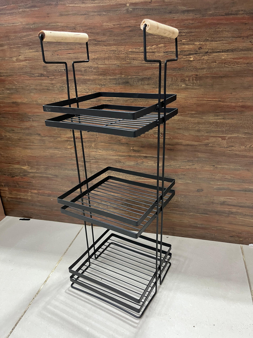 Multipurpose Metal Storage Basket Organizer with Smooth Wooden Handle