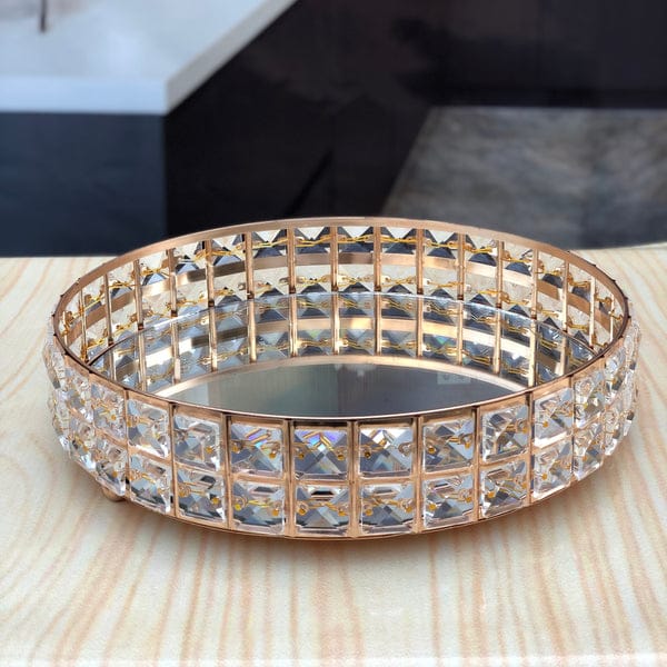 Luxury Crystal Ice Gold Mirrored Vanity Tray (12x12 Inches)