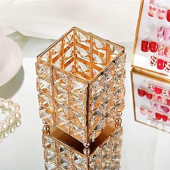 Luxury Ice Gold Metal & Crystal Makeup Brush Holder (Random Design)