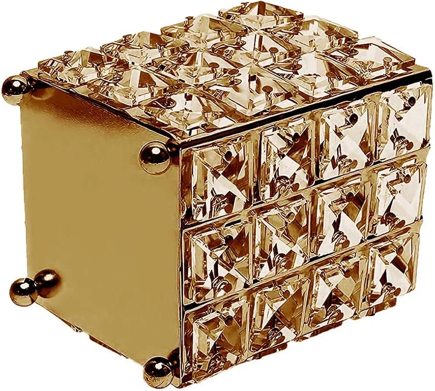 Luxury Ice Gold Metal & Crystal Makeup Brush Holder (Random Design)