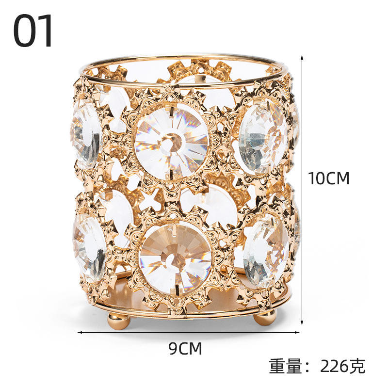 Luxury Ice Gold Metal & Crystal Makeup Brush Holder (Random Design)