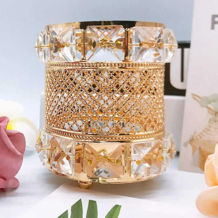 Luxury Ice Gold Metal & Crystal Makeup Brush Holder (Random Design)