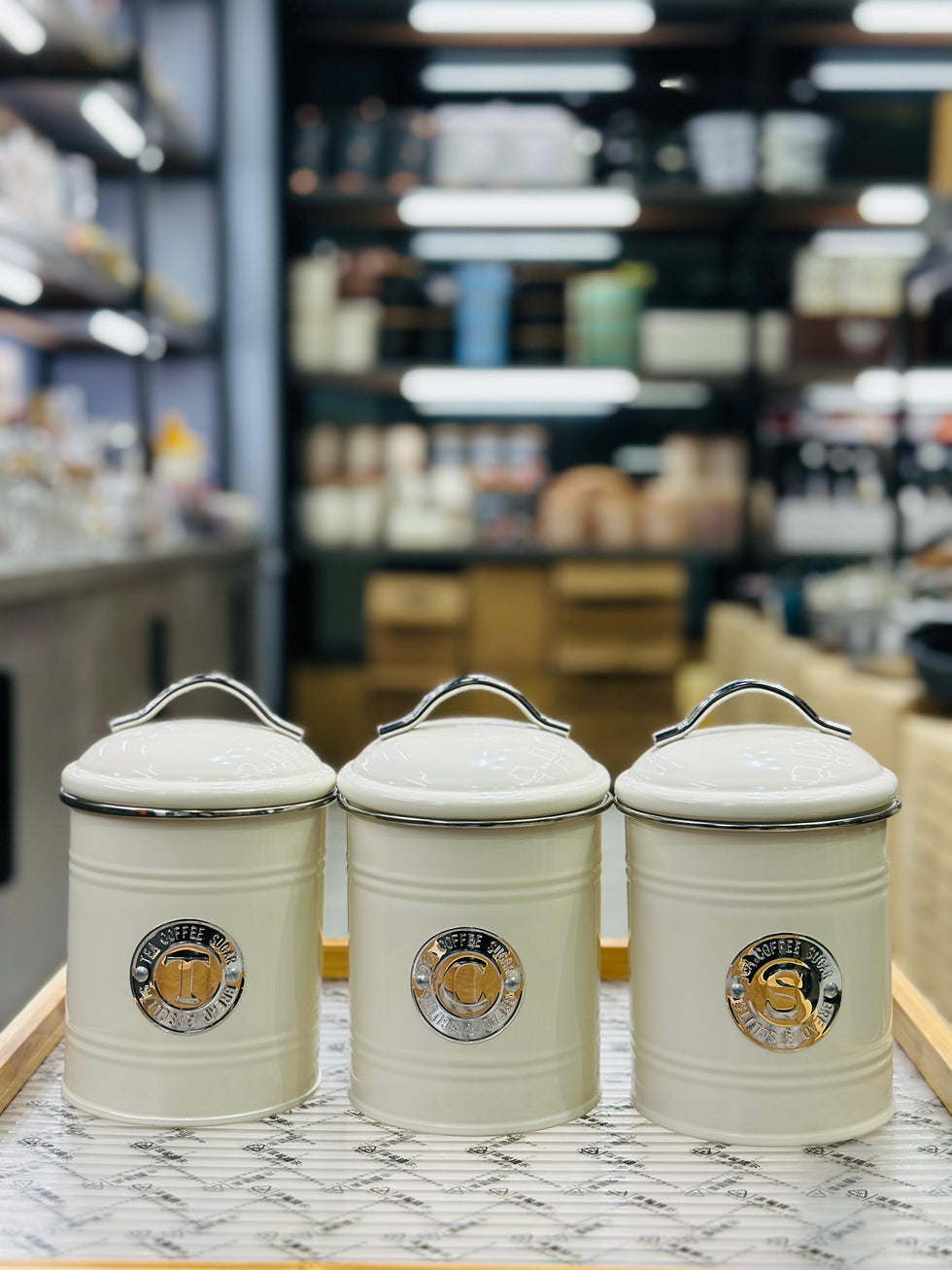 Luxury 3-Piece Metal Countertop Canister Set – Airtight Tea, Coffee, and Sugar Storage Jars
