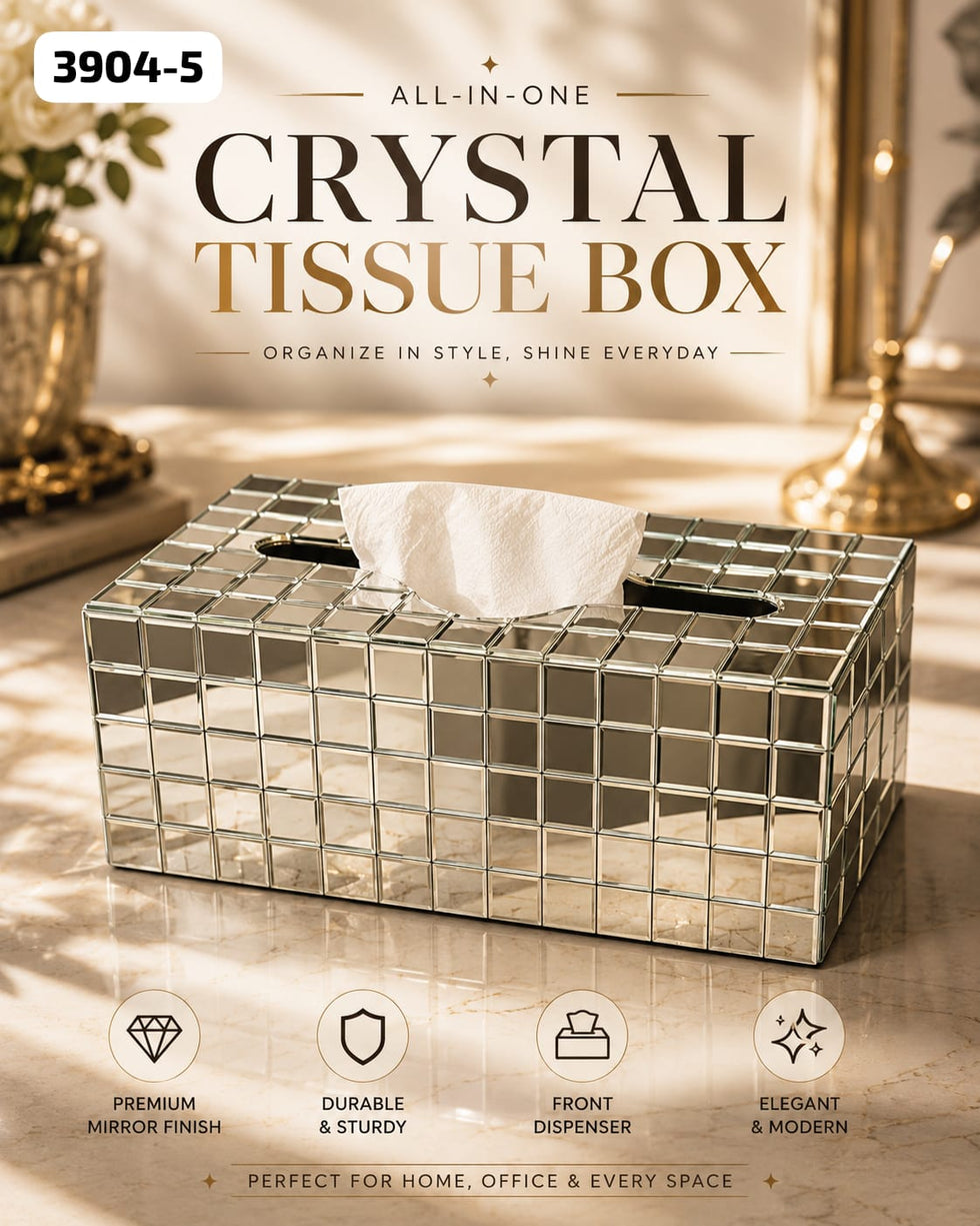 Luxe Silver Tissue Case – Premium Full-Coverage Mosaic Mirrored Dispenser